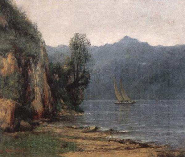 Gustave Courbet landscape with lake geneva Norge oil painting art